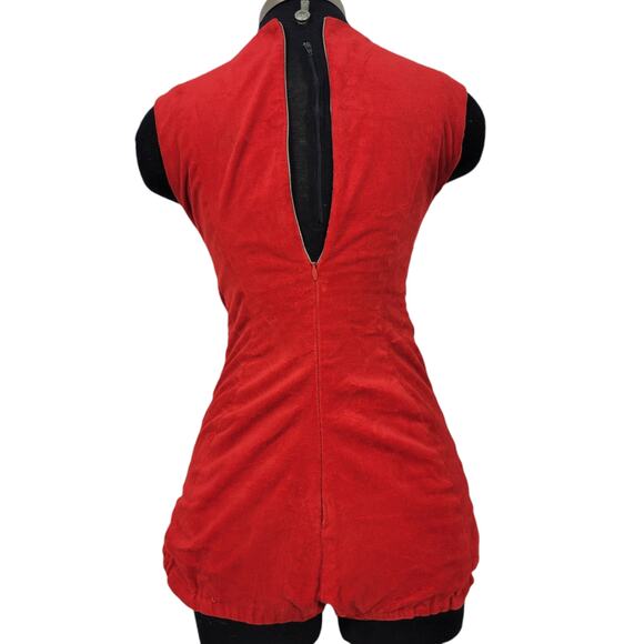 Vintage Corduroy Leotard Red Homemade Romper Majorette Costume Bodysuit Tank XXS - Picture 9 of 16